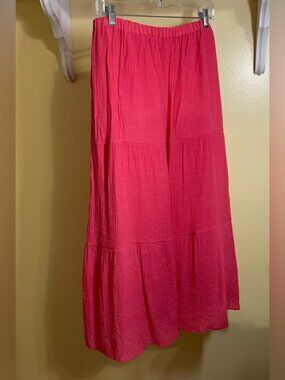 Tacera Pink A-Line Midi Skirt Tiered Resort